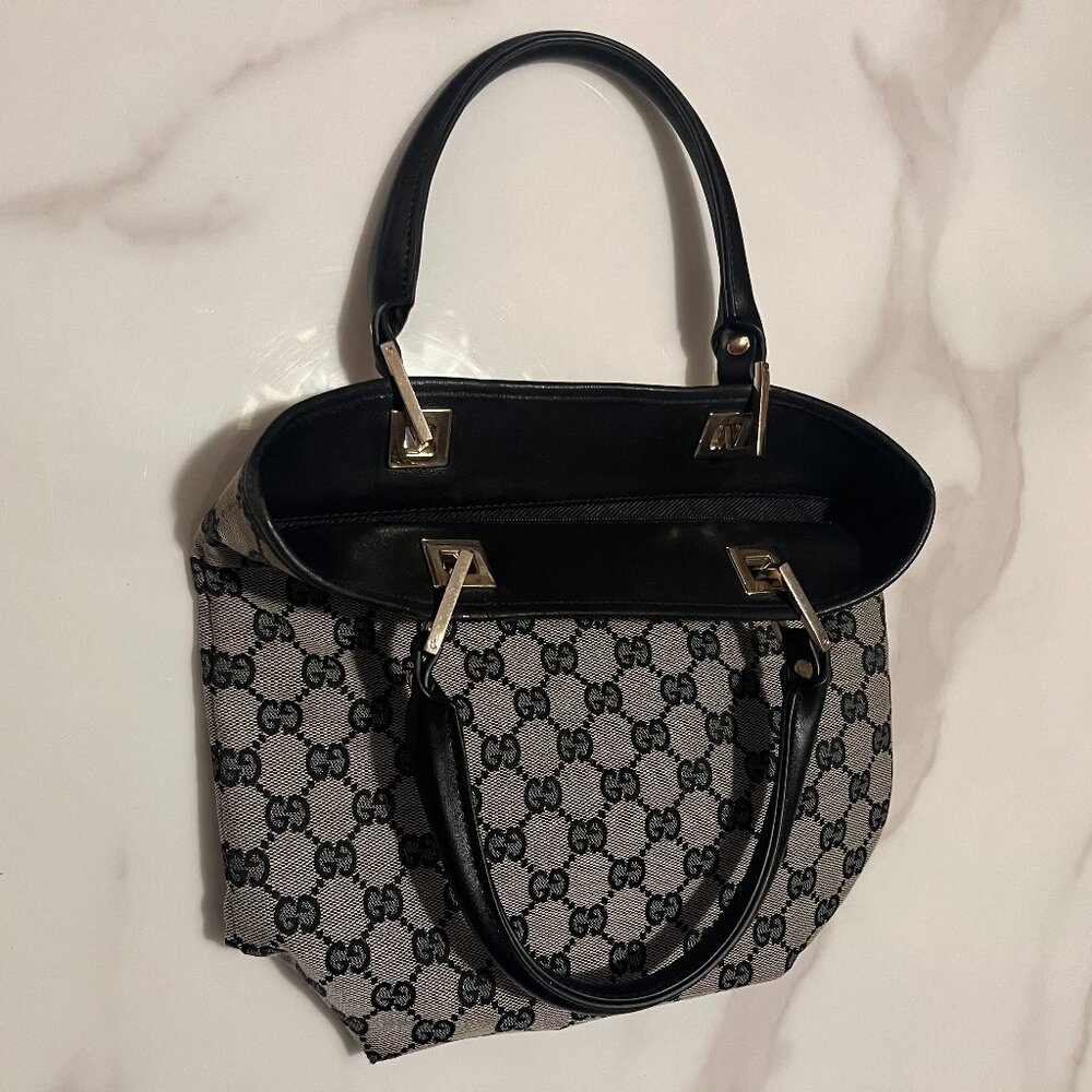 Authentic Gucci Black and Brown GG Canvas Tote with Black Leather Handles - Picture 8 of 16